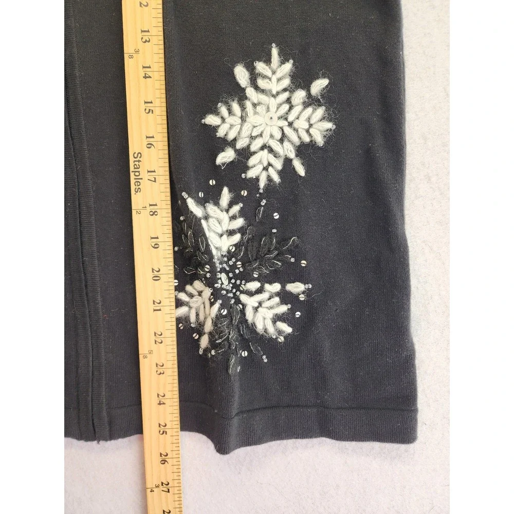 CJ Banks Black Snowflake Fair Isle Beaded Zip Up Sweater Vest Size X